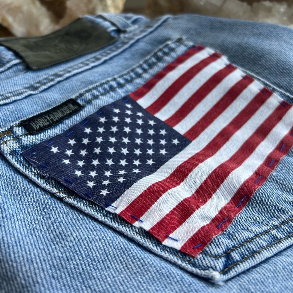 Harley-Davidson Boot Cut Jeans with Custom American Flag Pocket - One of a Kind